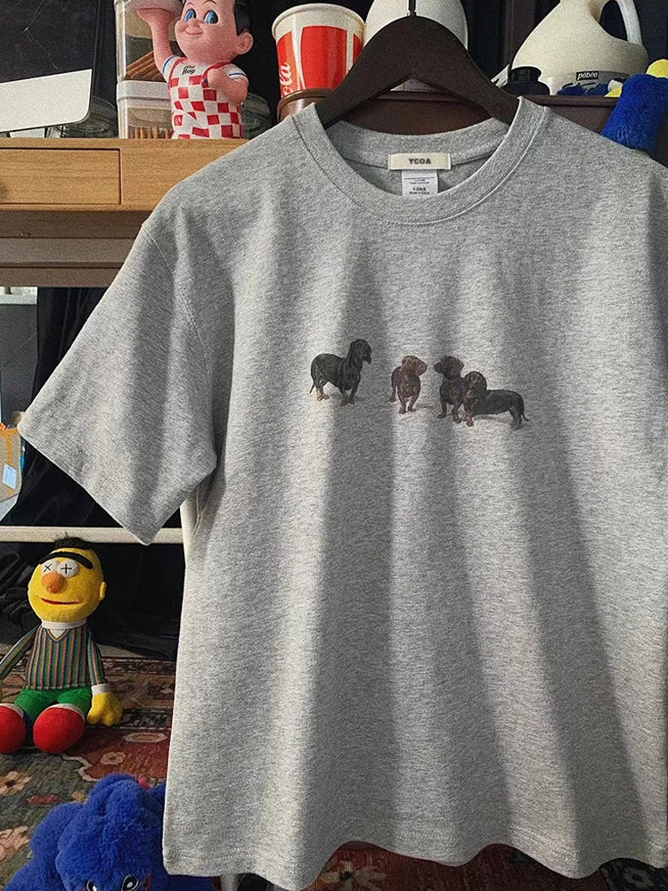 Dachshund Graphic Oversized Tee — Harajuku Y2K Streetwear Men's Cotton T-Shirt