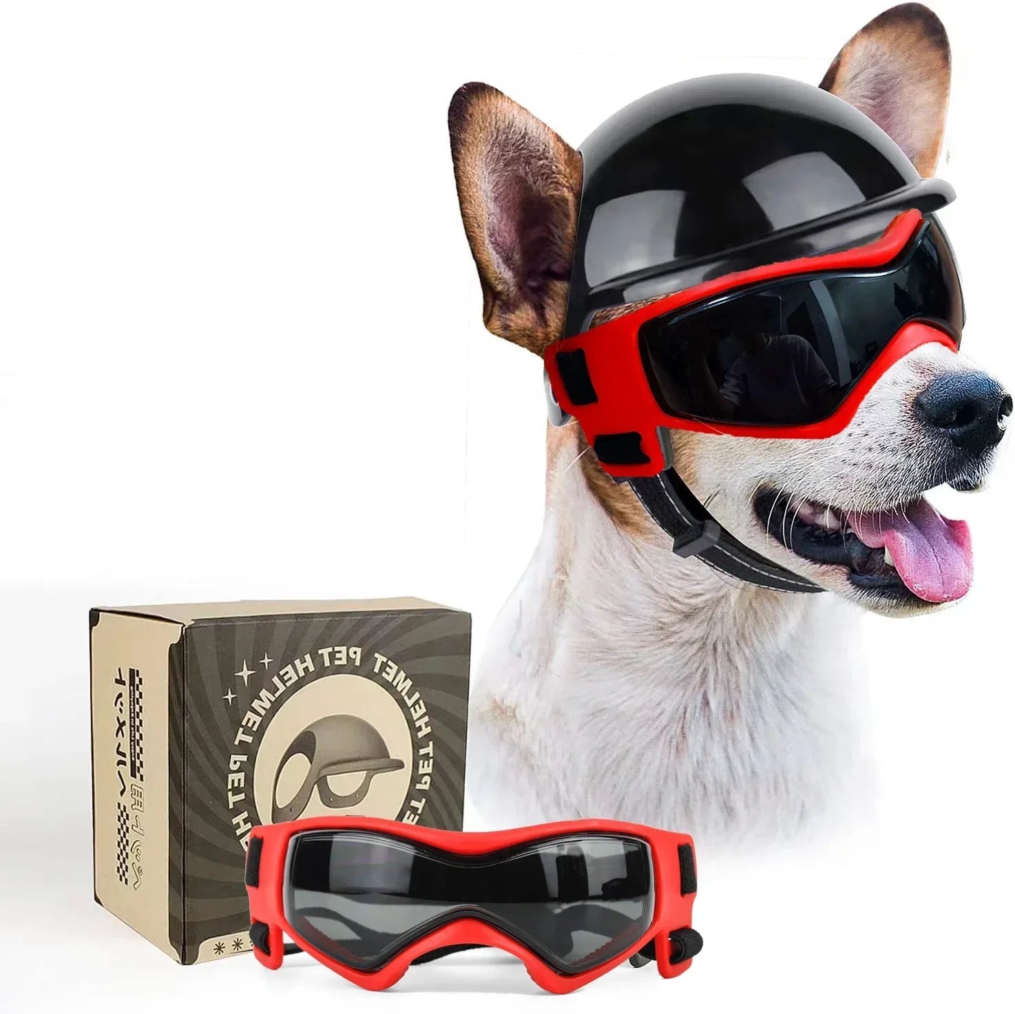 Dog Motorcycle Helmet & Goggles Set – Protective Riding Gear for Small Dogs