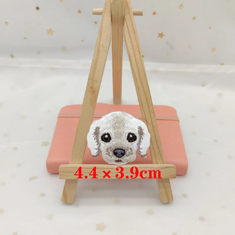 Dog Embroidery Iron-On Patch – Cute Dog Head Applique for Clothing & DIY
