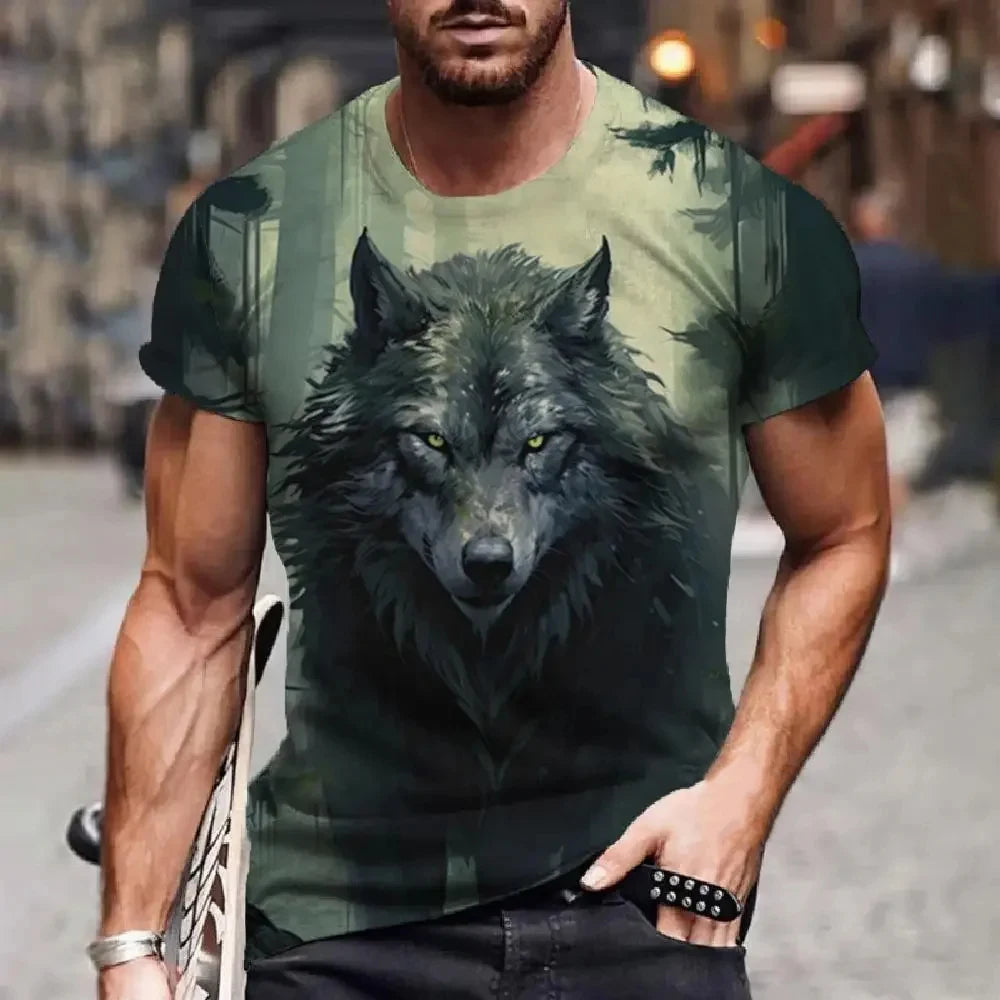 Men's 3D Wolf Print T-Shirt – Casual Streetwear Short Sleeve Tee