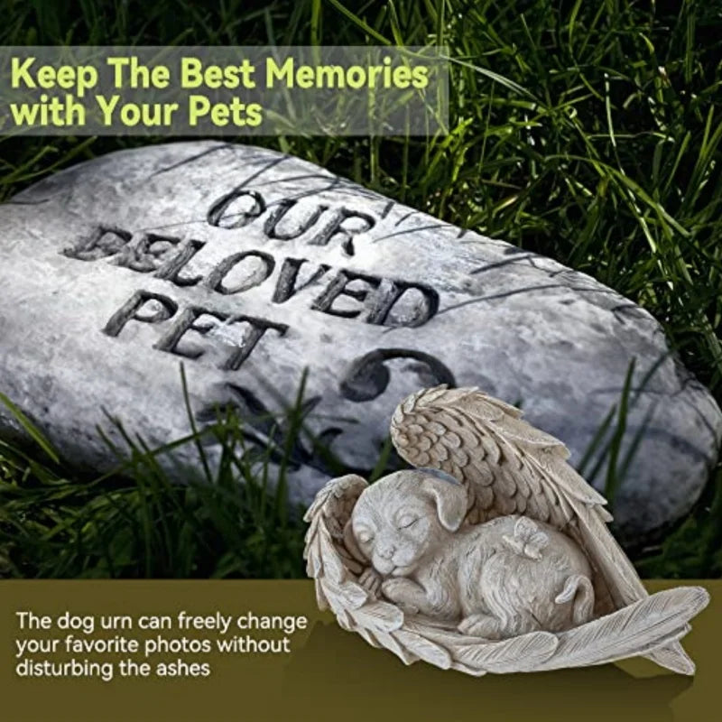 Pet Angel Memorial Statue – Sleeping Dog & Cat Figurine with Angel Wings