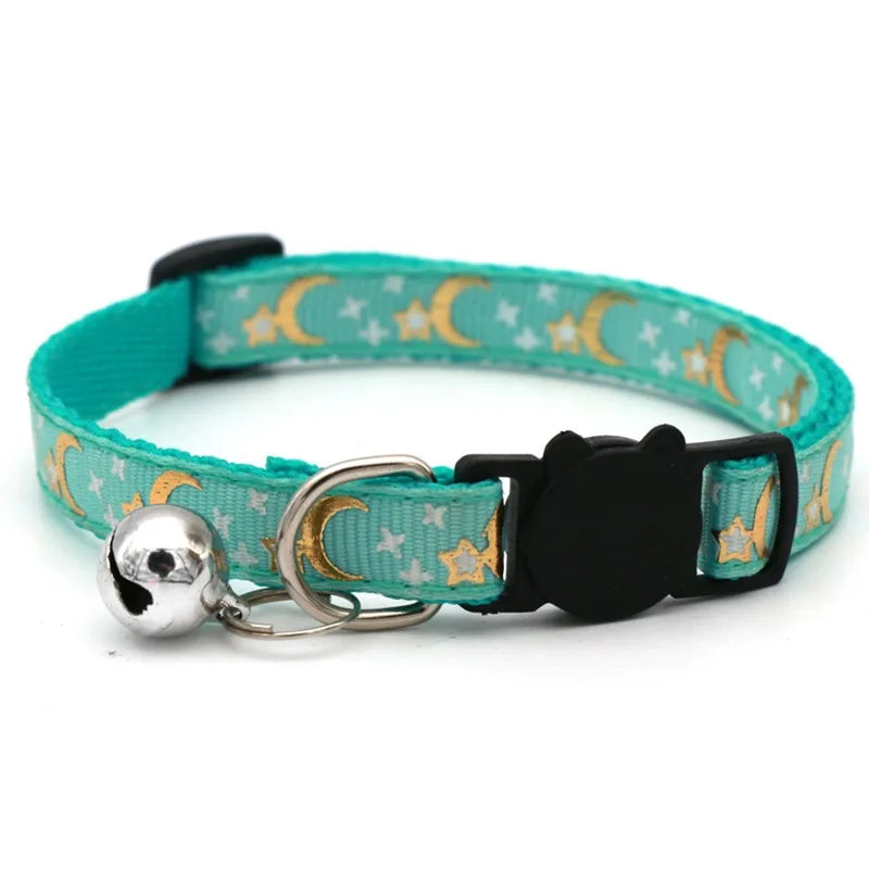 Colorful Dog & Cat Collar with Bell — Cartoon Paw Print, Adjustable, 14 Colours