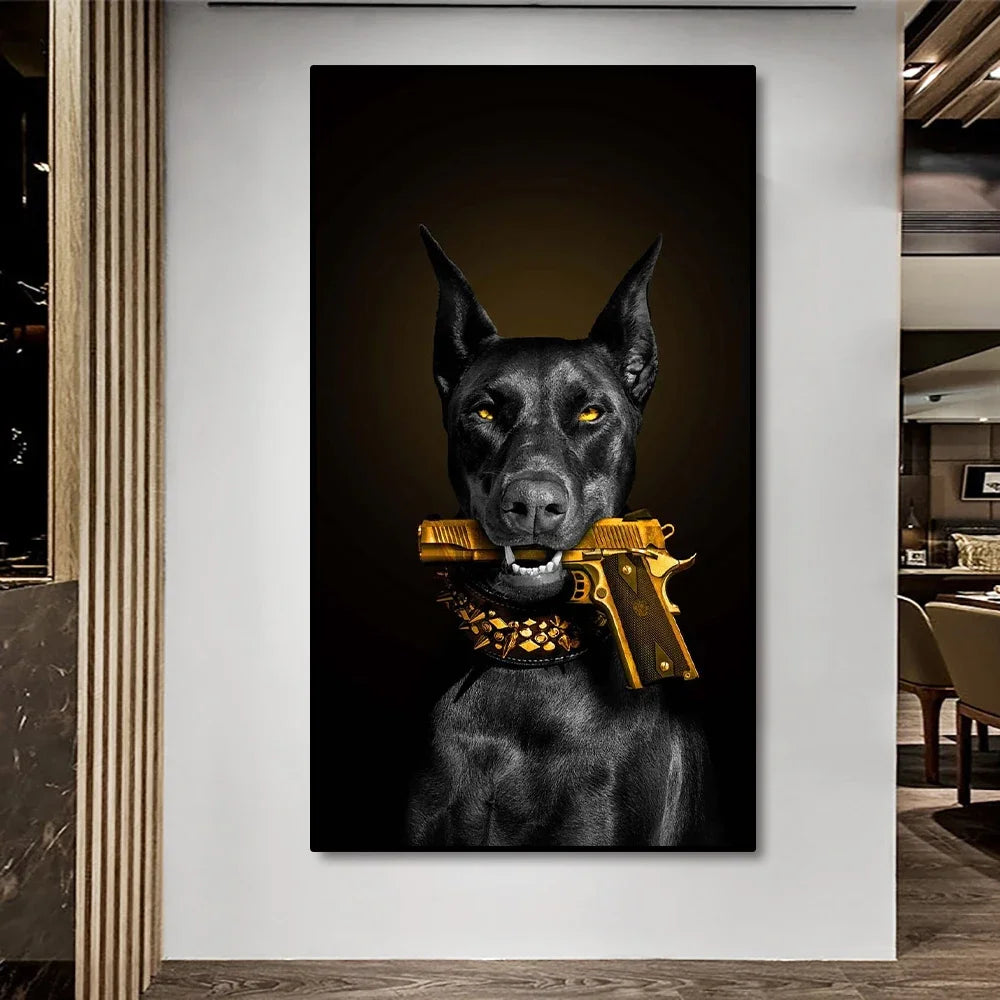 Doberman Mafia Dog Canvas Wall Art Poster – Modern Dog Lover Home Decor
