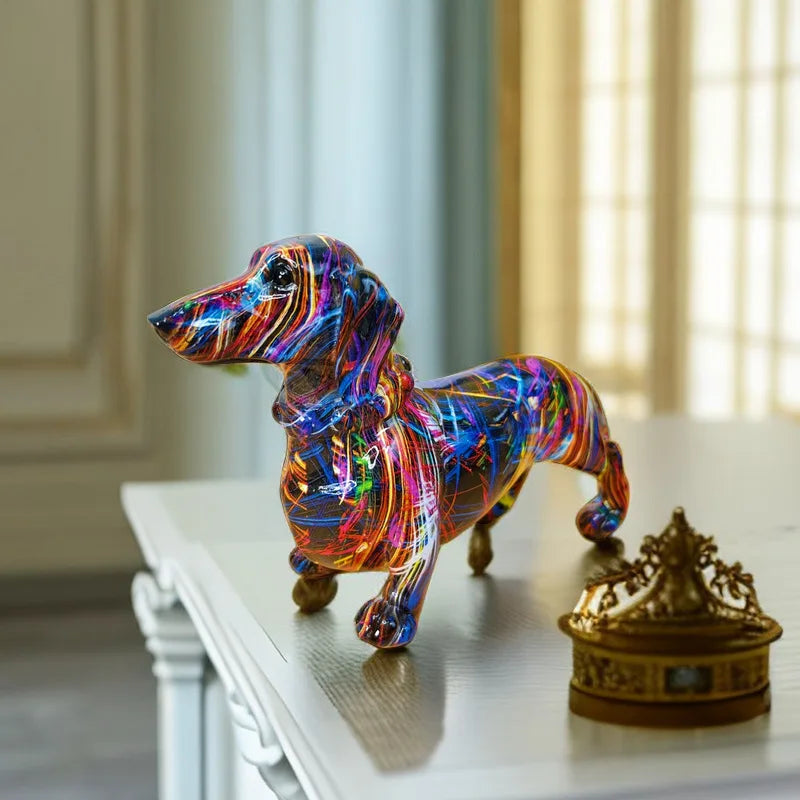 Colorful Dachshund Figurine – Hand-Painted Resin Decoration