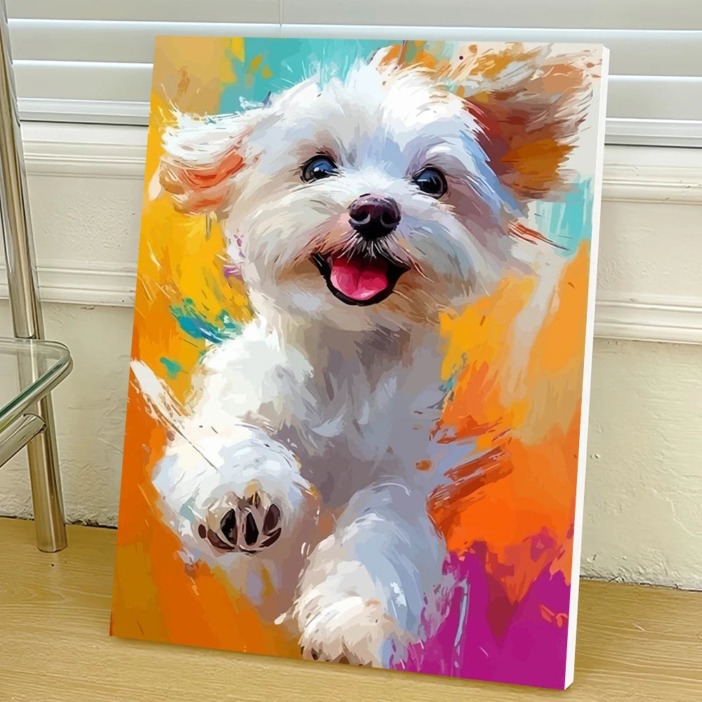 Paint By Numbers Dog Kit — Cute Puppy DIY Oil Painting for Adults