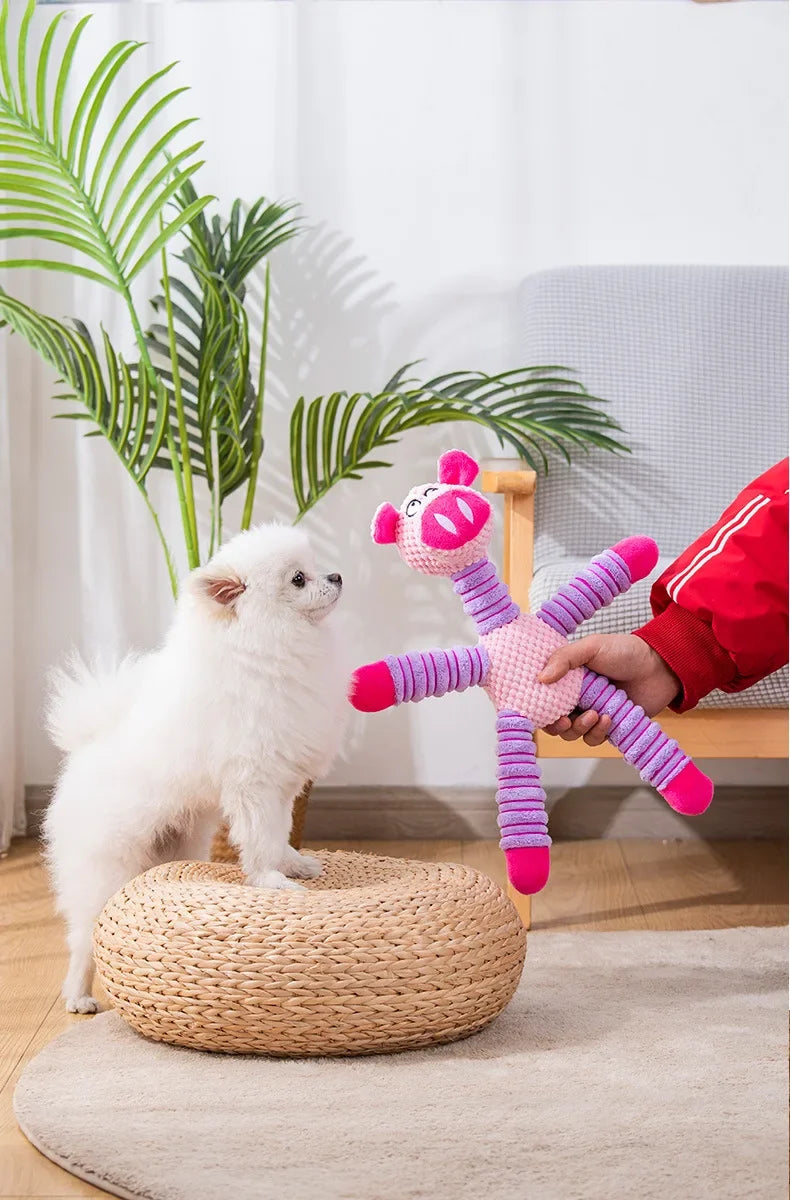 Squeaky Plush Dog Toy — Soft Animal Shape Chew & Molar Toy