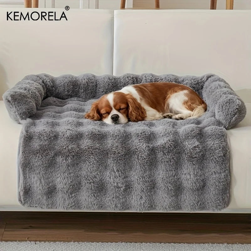 Faux Rabbit Fur Luxury Dog Bed — Plush Mattress with Pillow for Medium Dogs