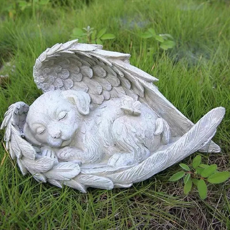 Pet Angel Memorial Statue – Sleeping Dog & Cat Figurine with Angel Wings
