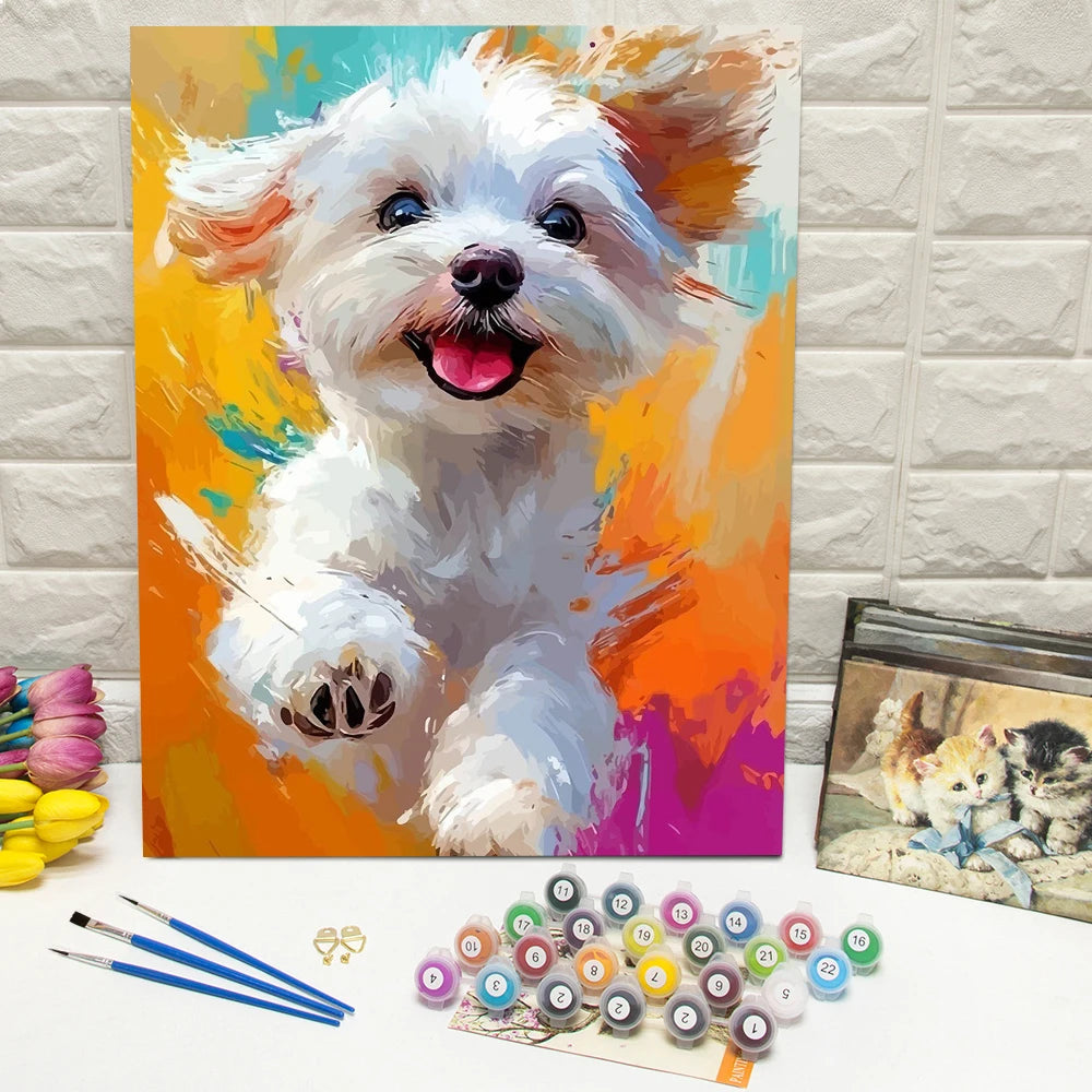 Paint By Numbers Dog Kit — Cute Puppy DIY Oil Painting for Adults