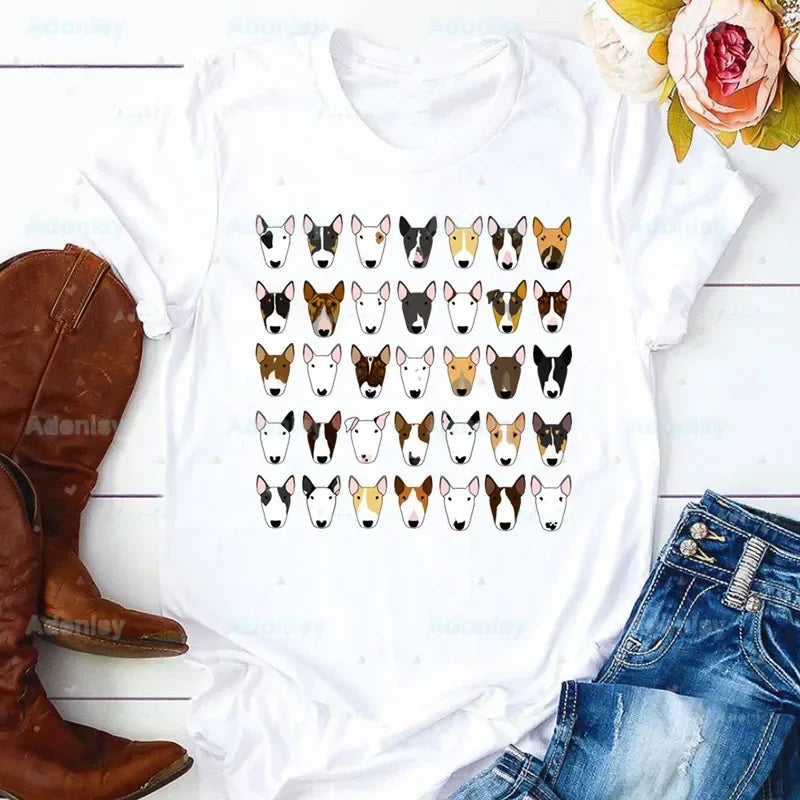 Bull Terrier T-Shirt — Cute Dog Group Graphic Tee for Women (S–XXXL)