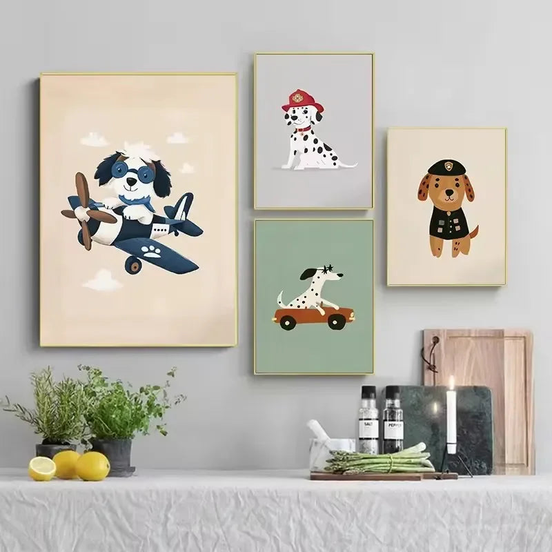 Cartoon Dog Illustrations Canvas Print – Cute Nordic Wall Art for Dog Lovers