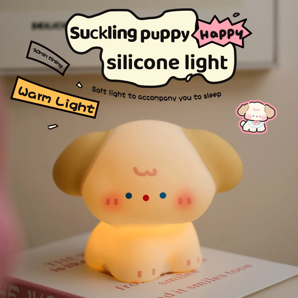 Squishy Dog Night Light – Rechargeable LED Silicone Touch Lamp with 3 Brightness Levels