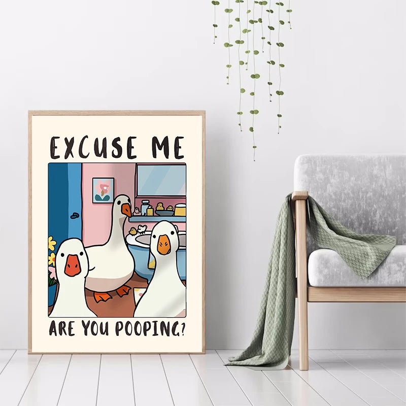 Funny Dog & Cat Bathroom Poster – “Excuse Me, Are You Pooping?” Wall Art Print
