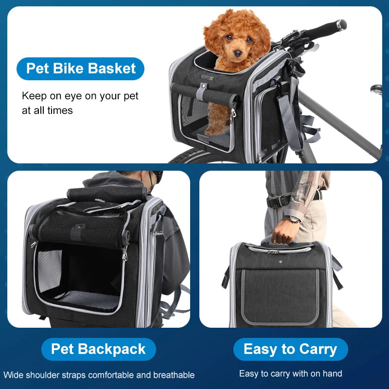 Dog Bike Basket – Expandable Foldable Pet Carrier with 4 Open Doors for Small & Medium Dogs