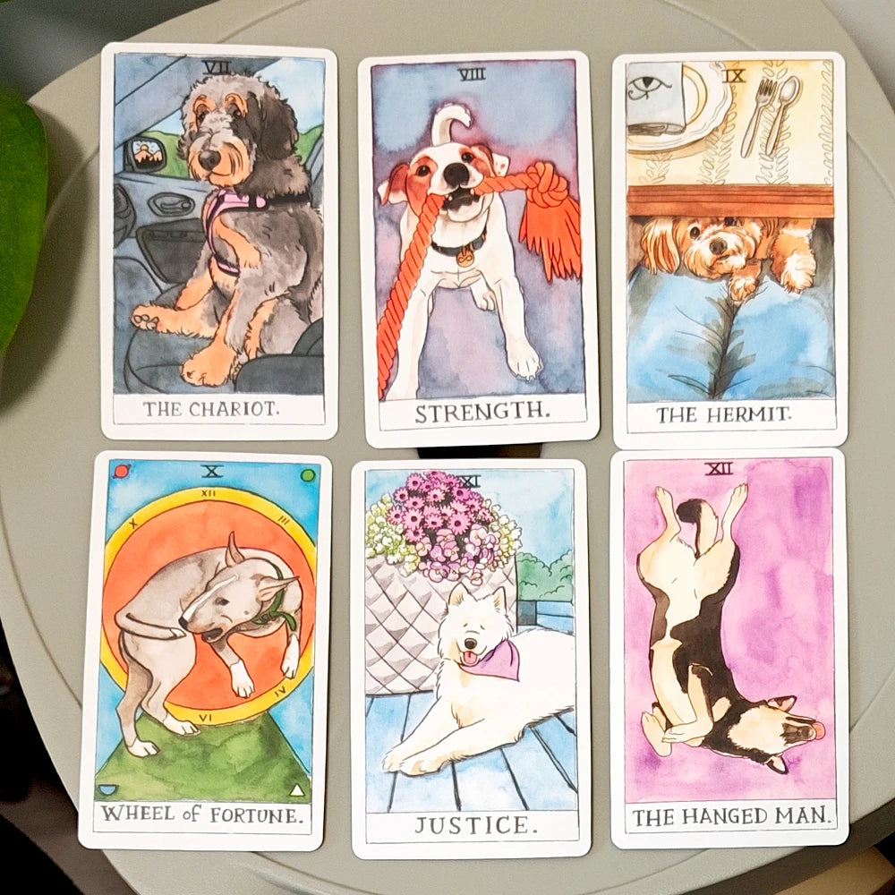 Dog Tarot Deck — 78 Cards Watercolor Canine Illustrations