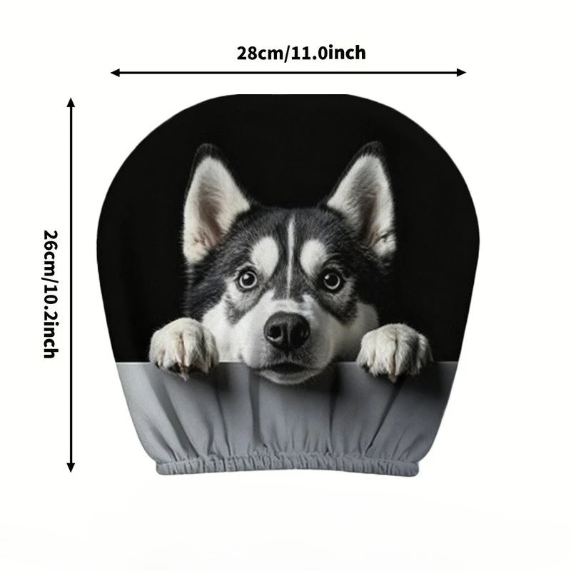 Husky Dog Car Headrest Covers – Set of 2 with Cute Husky Face Print
