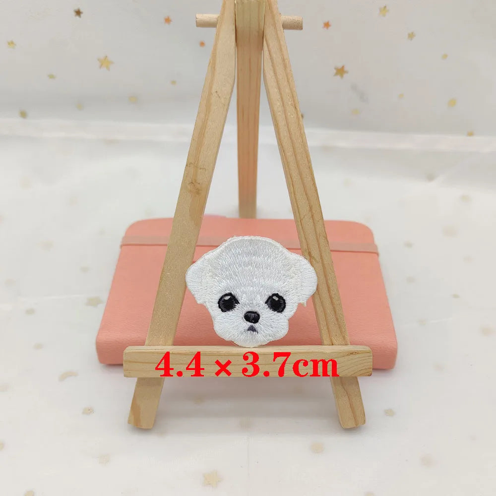 Dog Embroidery Iron-On Patch – Cute Dog Head Applique for Clothing & DIY