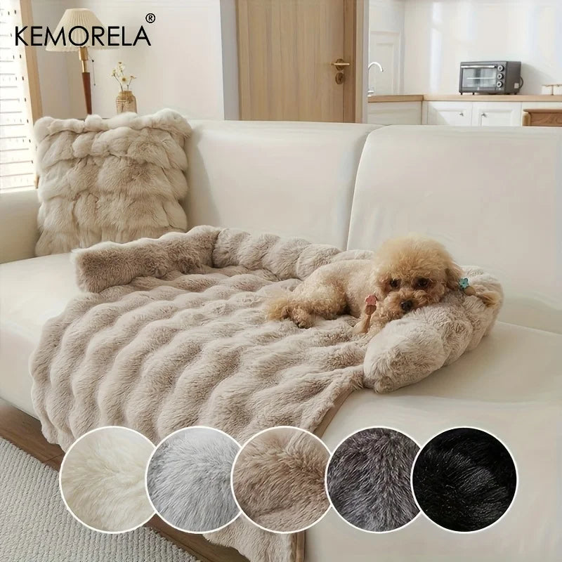 Faux Rabbit Fur Luxury Dog Bed — Plush Mattress with Pillow for Medium Dogs
