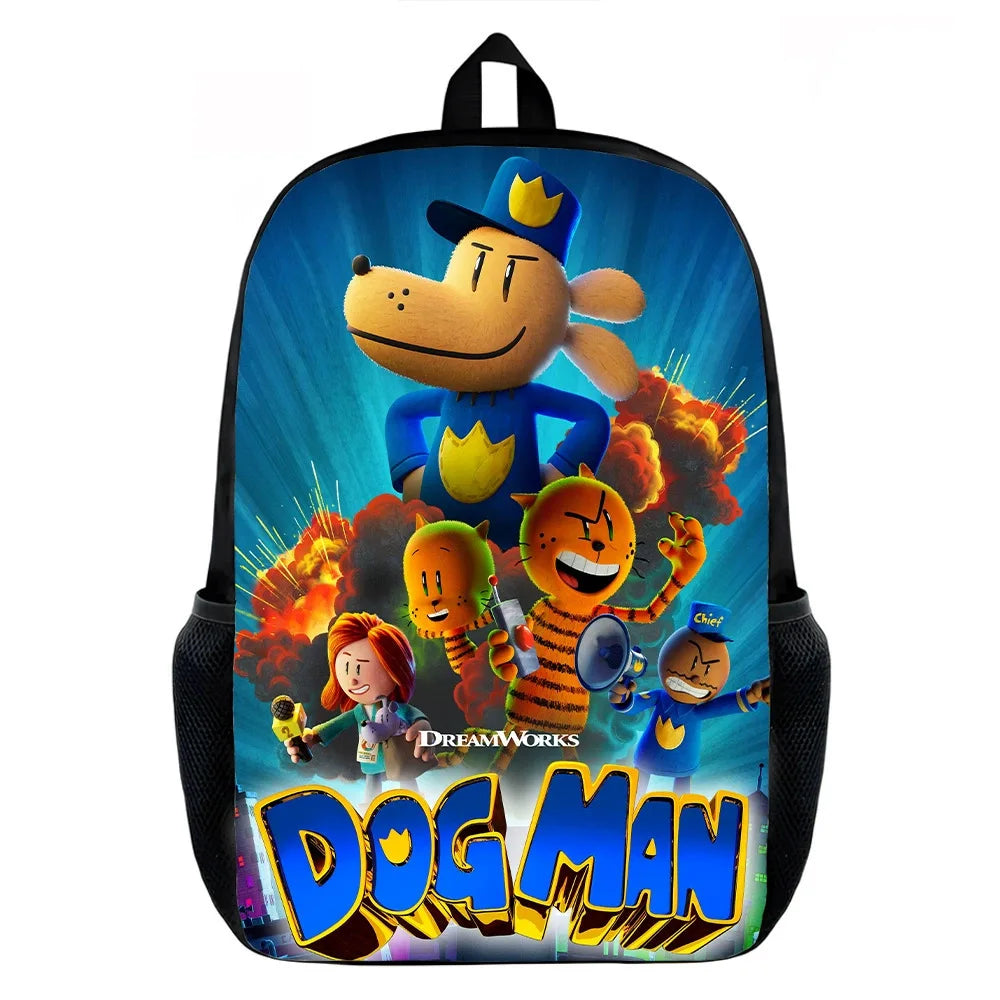 Dog Man Cartoon Backpack — Kids School Bag & Laptop Bag
