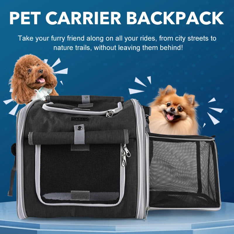 Dog Bike Basket – Expandable Foldable Pet Carrier with 4 Open Doors for Small & Medium Dogs