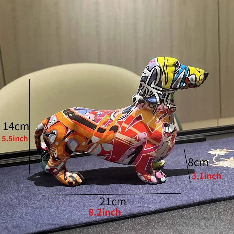 Colorful Dachshund Figurine – Hand-Painted Resin Decoration