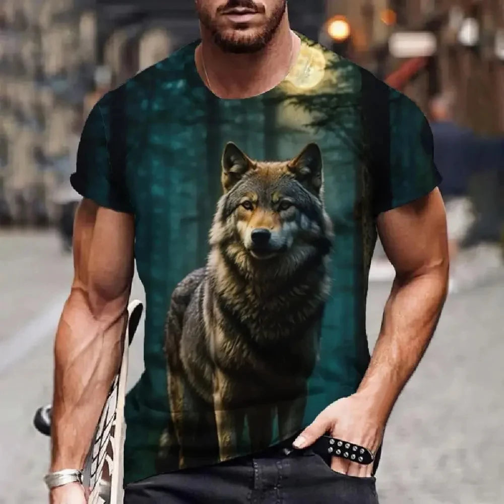 Men's 3D Wolf Print T-Shirt – Casual Streetwear Short Sleeve Tee