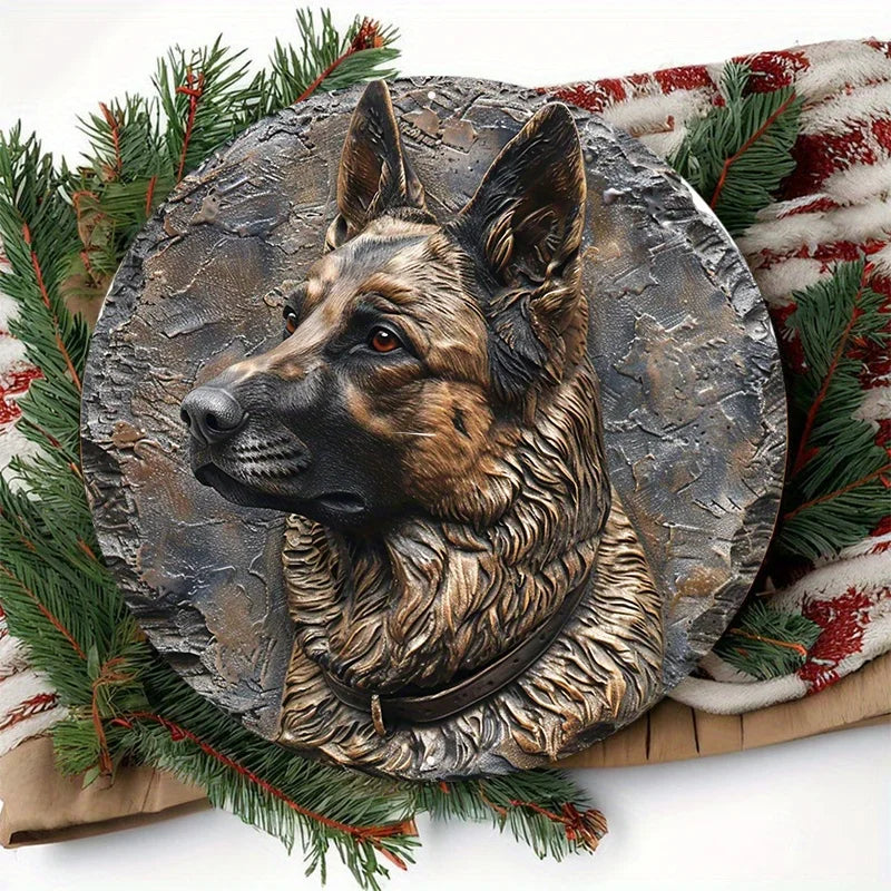 German Shepherd Round Metal Sign – Aluminum Wall Art for Home & Outdoor Decor