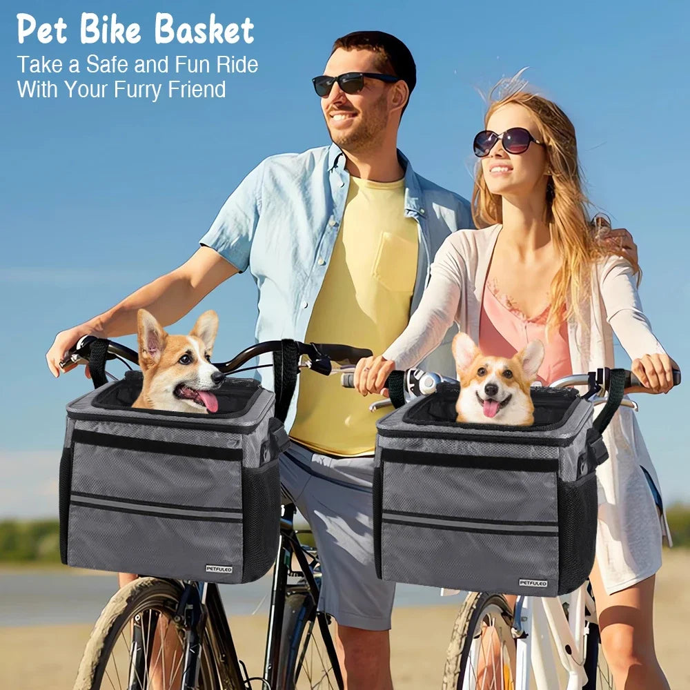 Dog Bike Basket – Expandable Foldable Pet Carrier with 4 Open Doors for Small & Medium Dogs