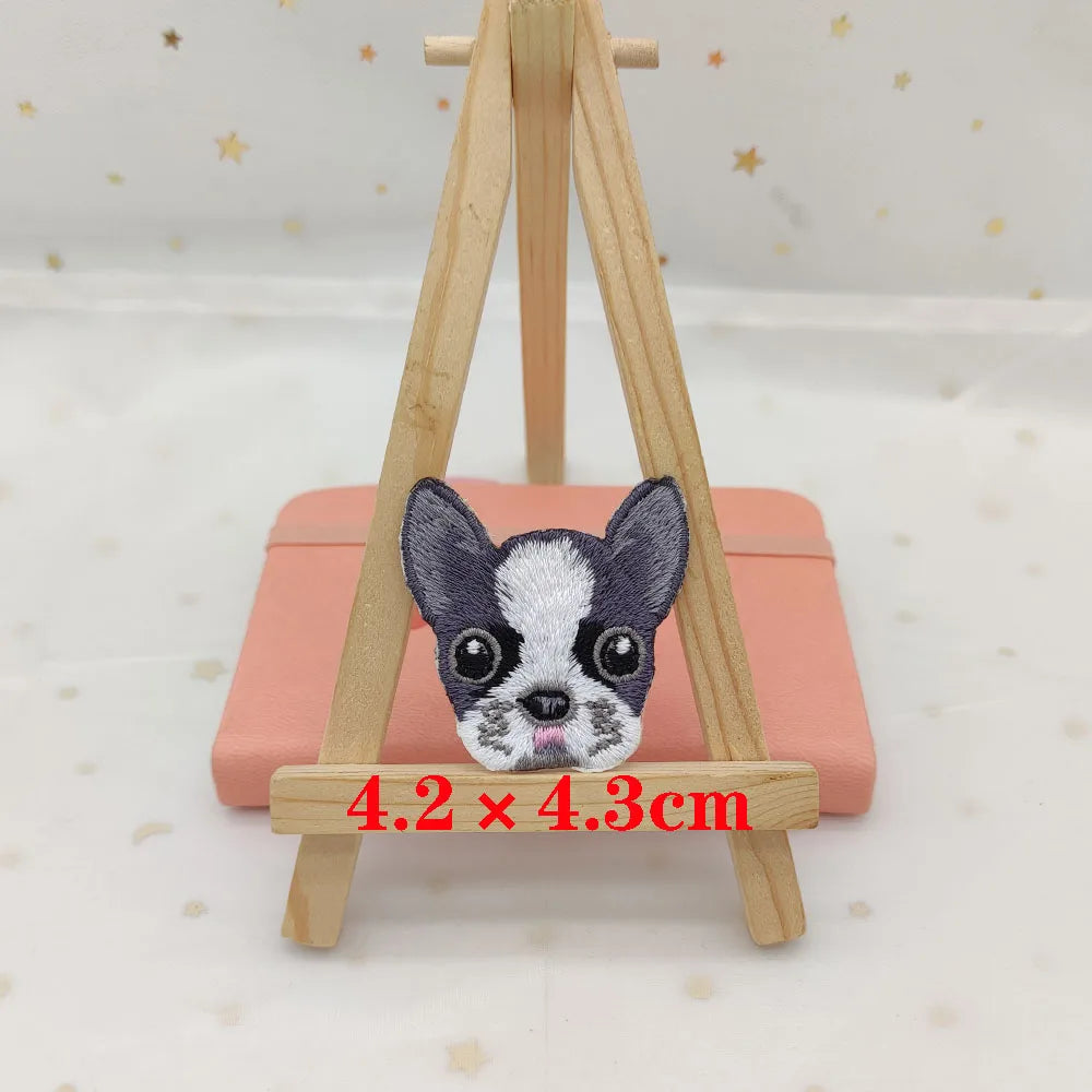 Dog Embroidery Iron-On Patch – Cute Dog Head Applique for Clothing & DIY