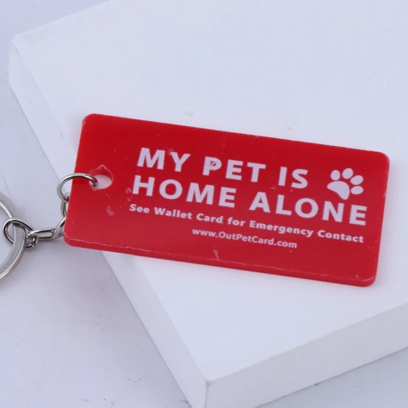Pet Home Alone Emergency Keychain — Dog & Cat Contact Card Key Tag