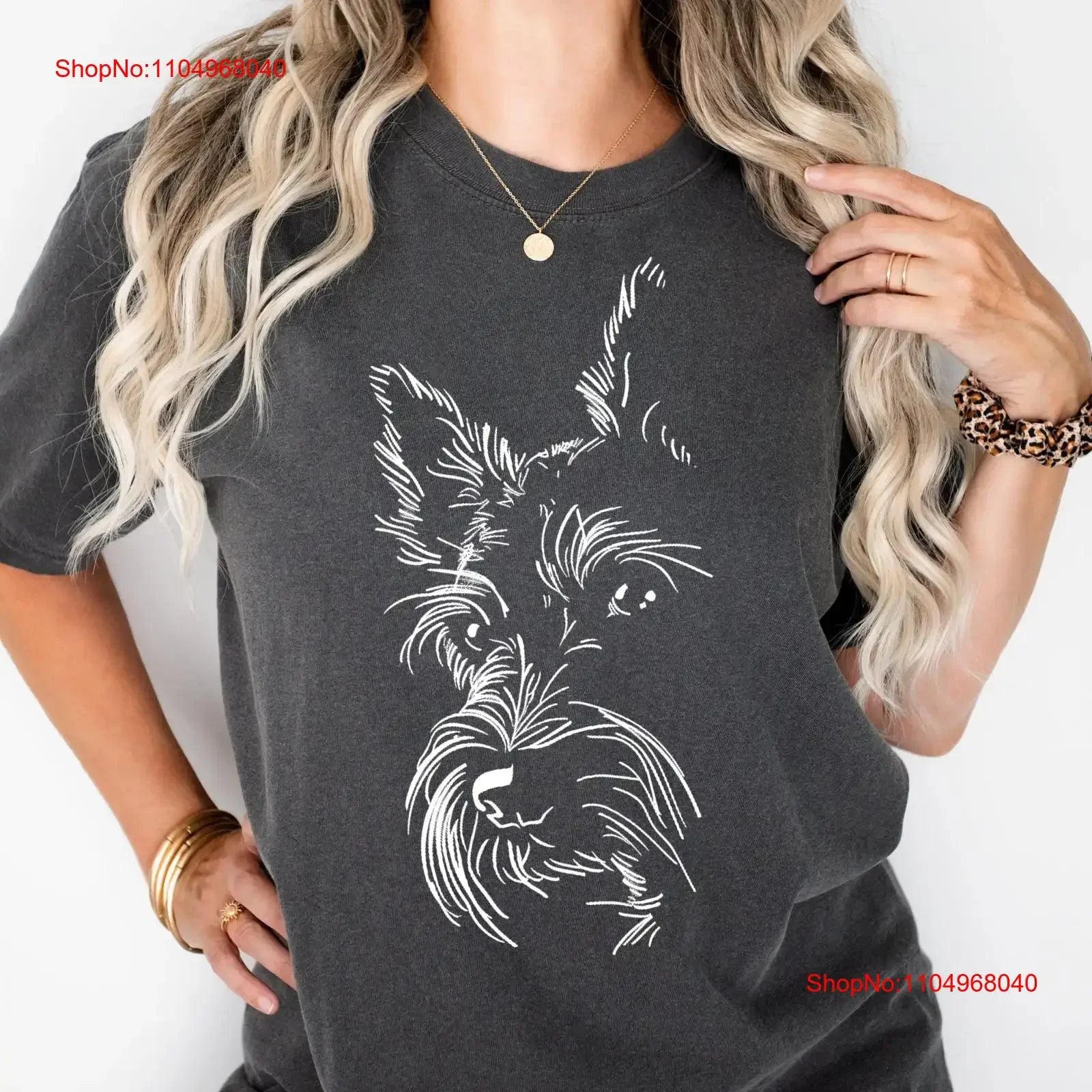 Scottish Terrier T-Shirt — Scottie Dog Peeking Line Art Vintage Washed Tee