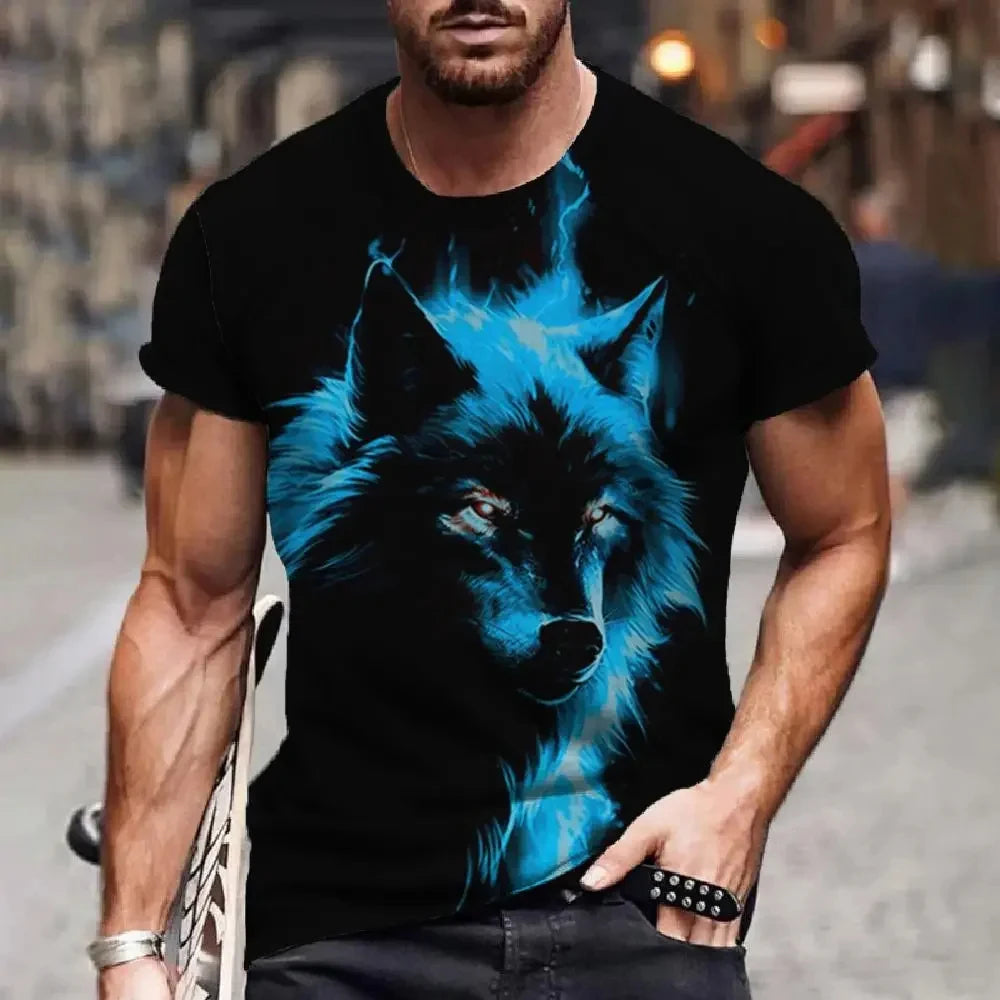 Men's 3D Wolf Print T-Shirt – Casual Streetwear Short Sleeve Tee