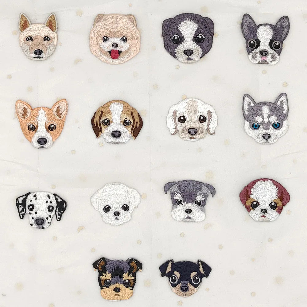 Dog Embroidery Iron-On Patch – Cute Dog Head Applique for Clothing & DIY