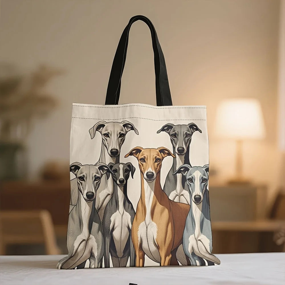 Greyhound & Whippet Dog Print Tote Bag — Reusable (40×40cm)