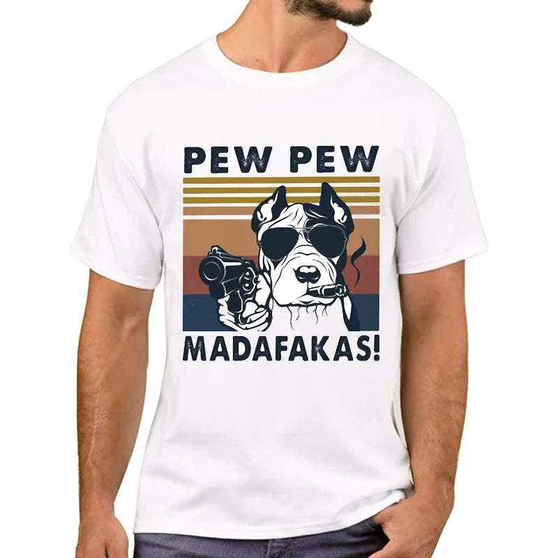 Retro Pug "Pew Madafakas" T-Shirt — Funny Dog Graphic Tee