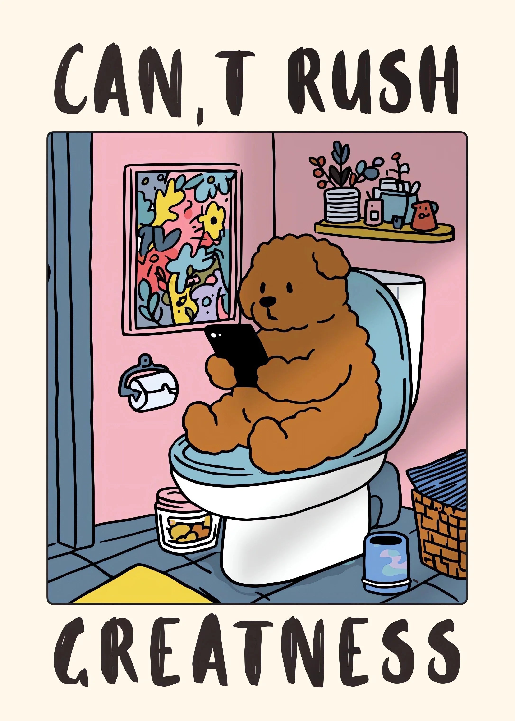 Funny Dog & Cat Bathroom Poster – “Excuse Me, Are You Pooping?” Wall Art Print