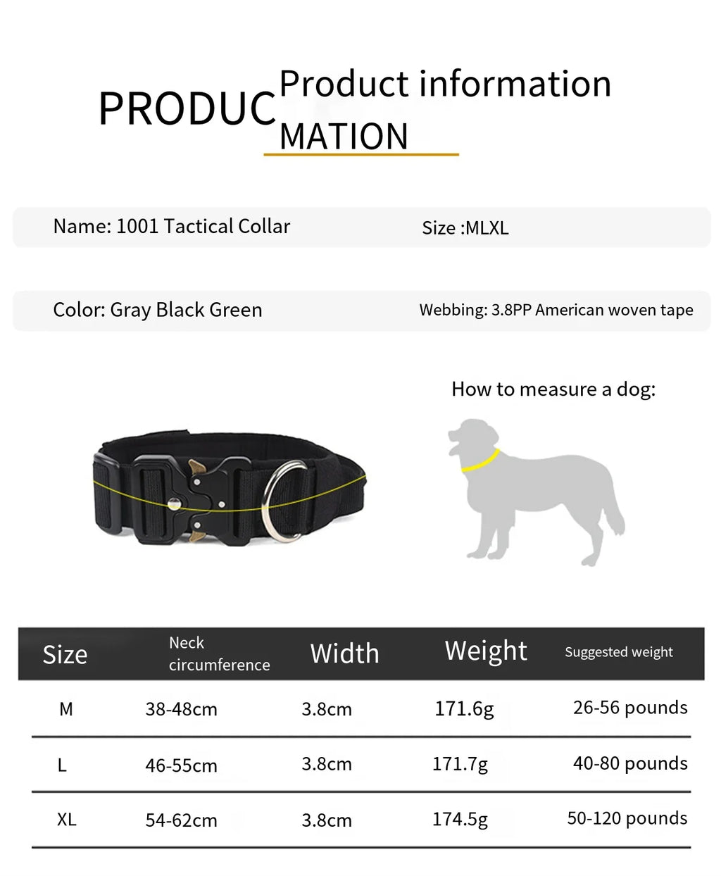Military Tactical Dog Collar | Durable Nylon Adjustable Collar for Large Dogs