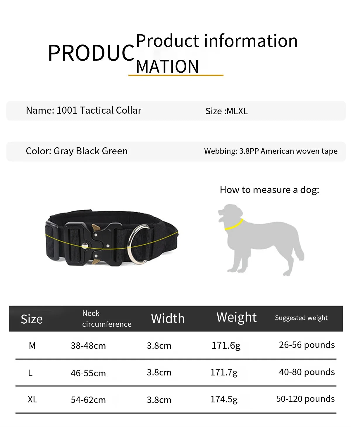 Military Tactical Dog Collar | Durable Nylon Adjustable Collar for Large Dogs