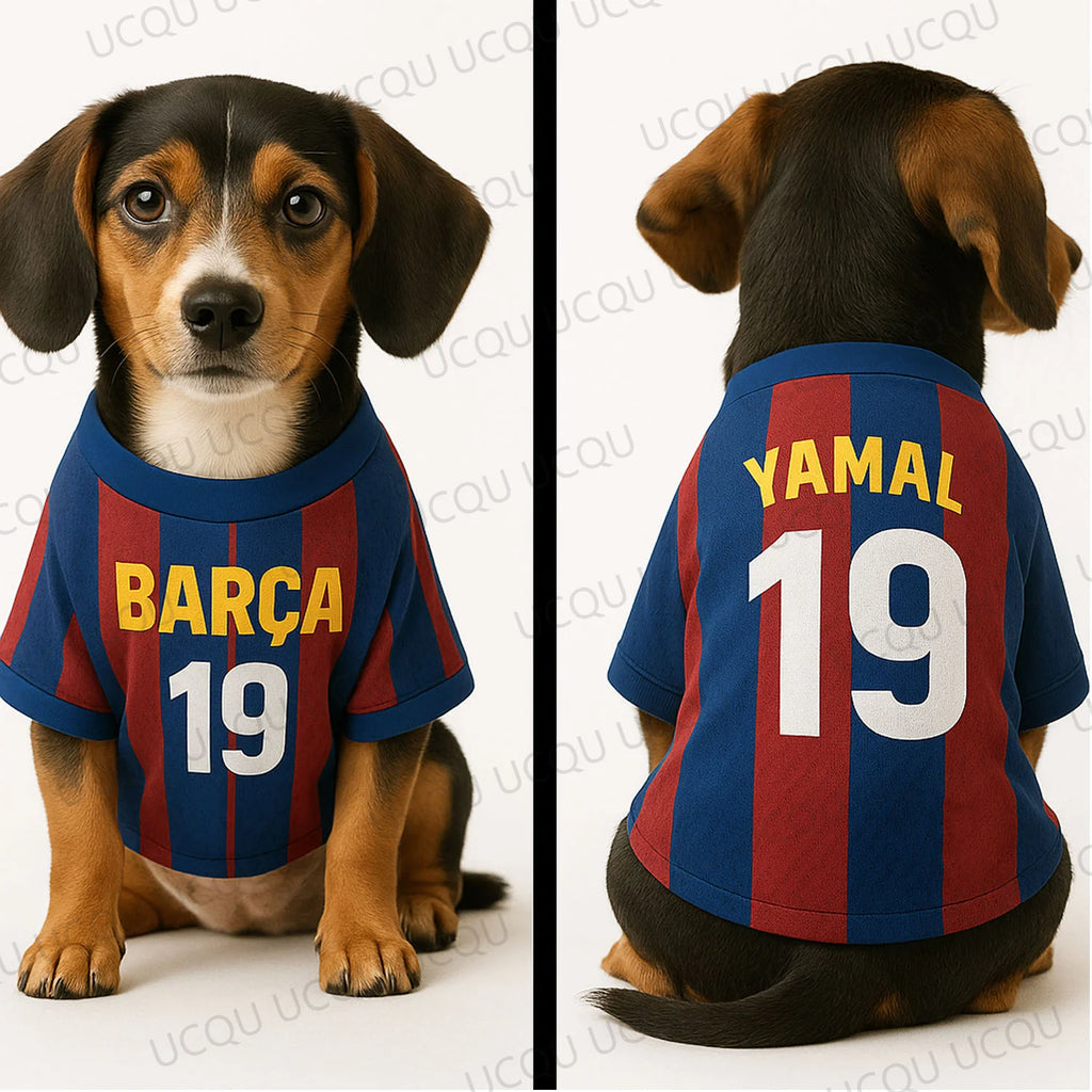 Dog Football Jersey – Breathable Pet Soccer Vest, Barcelona Style Summer Outfit