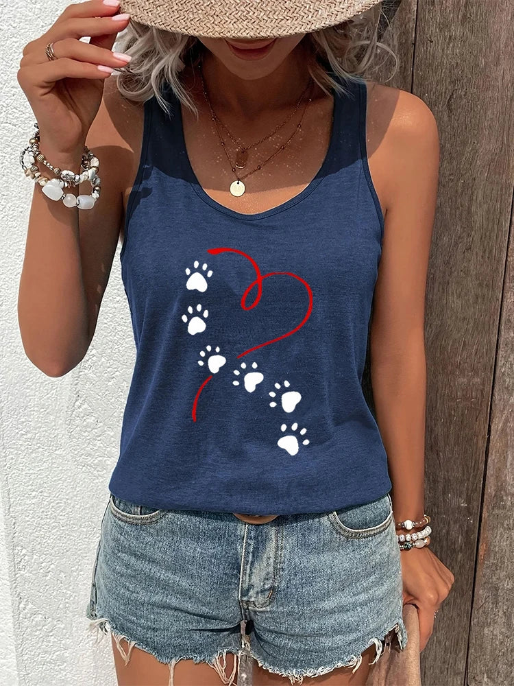 Dog Paw Heart Racerback Tank Top — Casual Graphic Tee for Dog Lovers