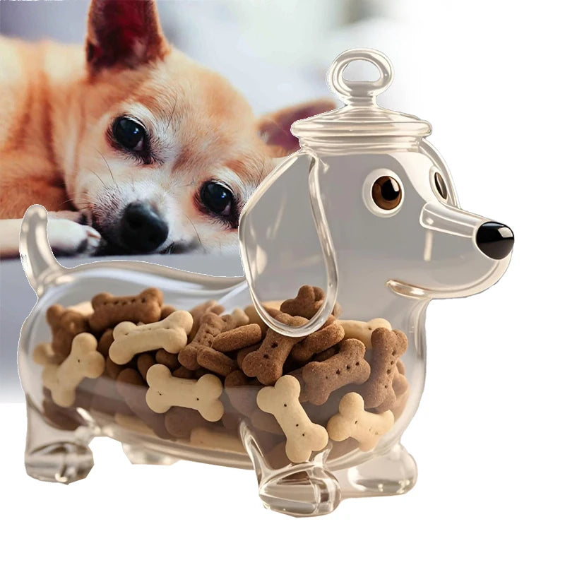 Dachshund Glass Treat Jar — Airtight Dog Snack Storage Canister