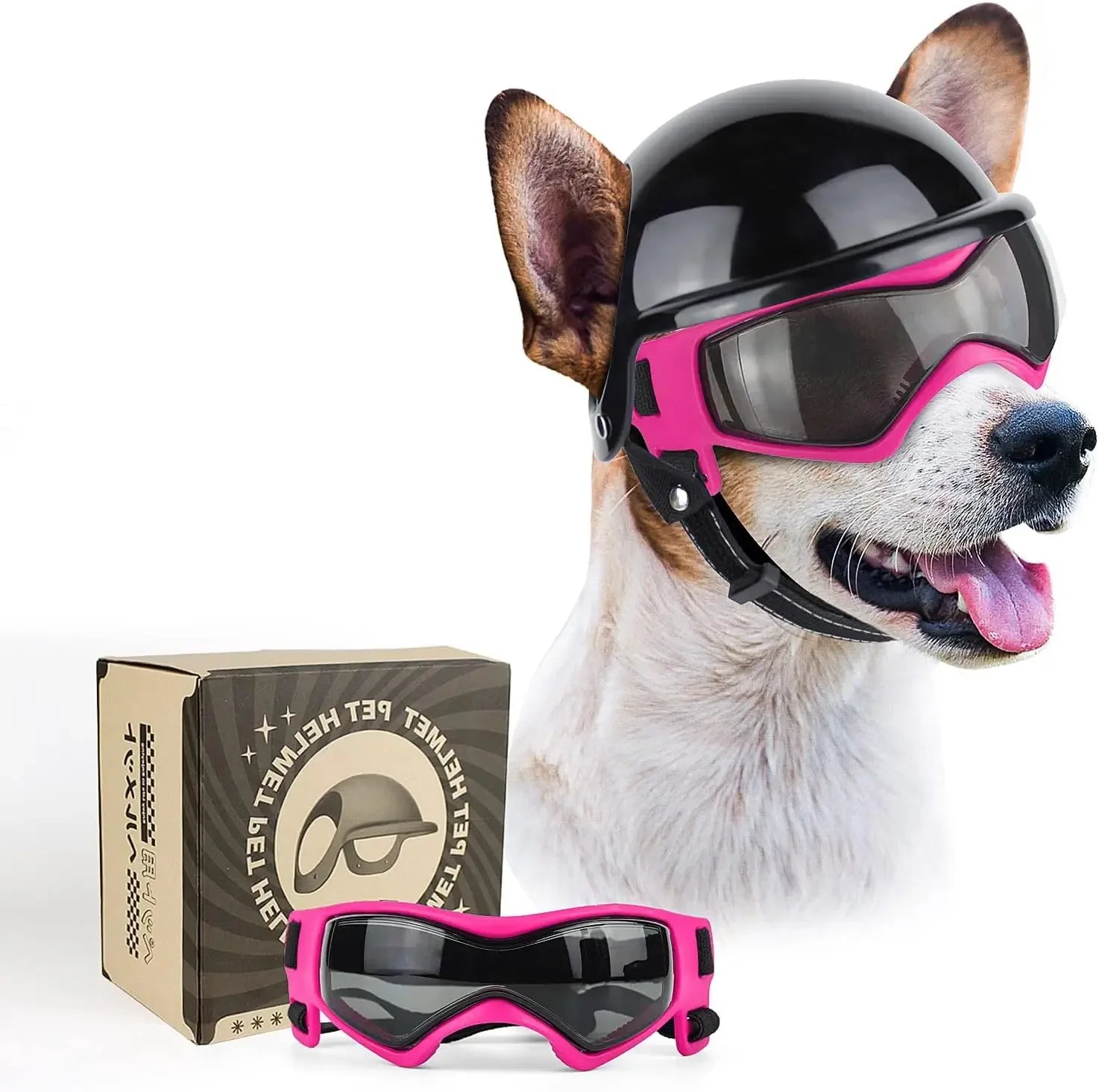 Dog Motorcycle Helmet & Goggles Set – Protective Riding Gear for Small Dogs