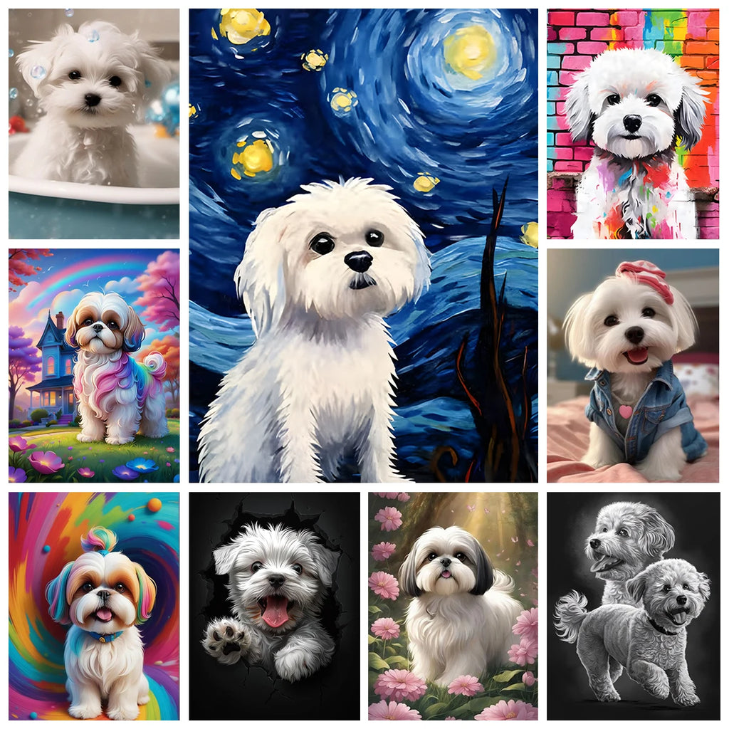 Maltese Dog 5D Diamond Painting Kit – DIY Diamond Embroidery for Dog Lovers