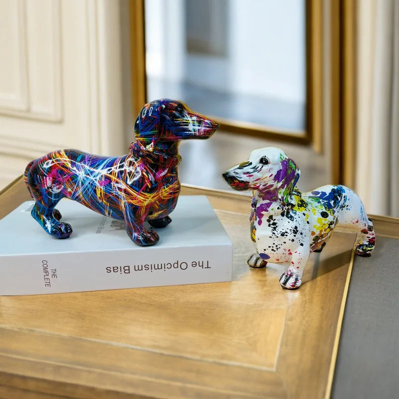 Colorful Dachshund Figurine – Hand-Painted Resin Decoration