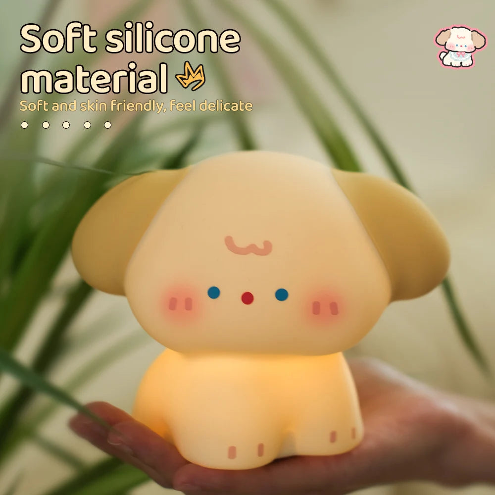 Squishy Dog Night Light – Rechargeable LED Silicone Touch Lamp with 3 Brightness Levels
