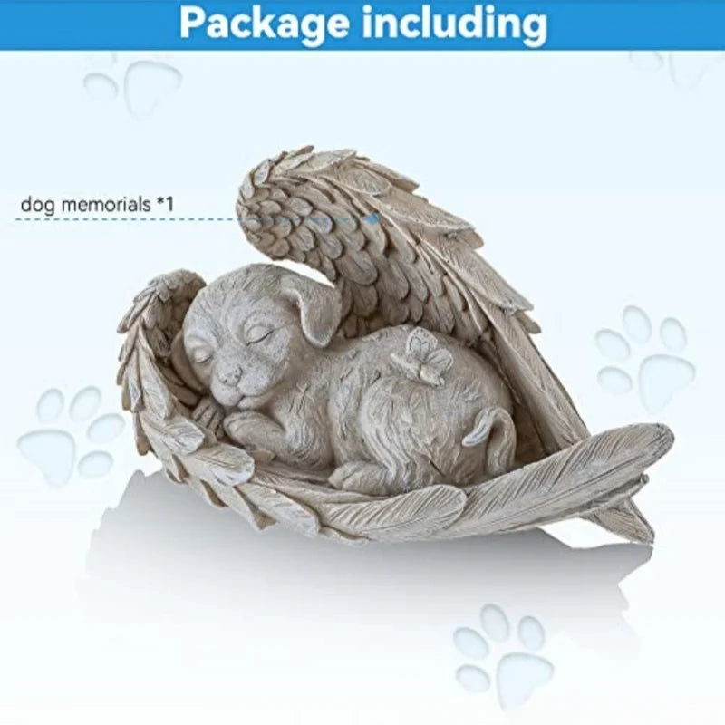 Pet Angel Memorial Statue – Sleeping Dog & Cat Figurine with Angel Wings
