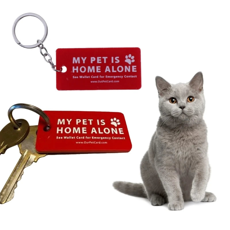 Pet Home Alone Emergency Keychain — Dog & Cat Contact Card Key Tag