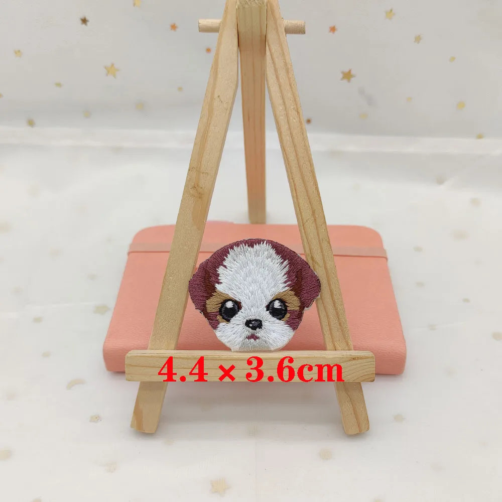 Dog Embroidery Iron-On Patch – Cute Dog Head Applique for Clothing & DIY