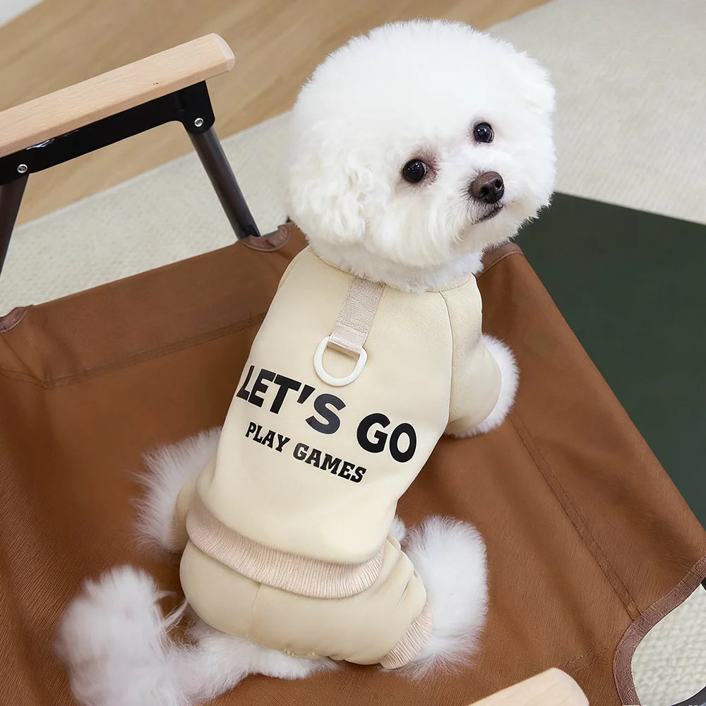Dog Letter Jumpsuit Sweatshirt – Soft & Warm 4-Leg Pullover for Small & Medium Dogs
