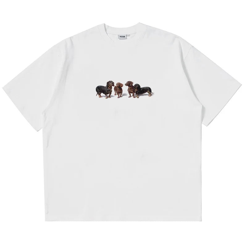 Dachshund Graphic Oversized Tee — Harajuku Y2K Streetwear Men's Cotton T-Shirt